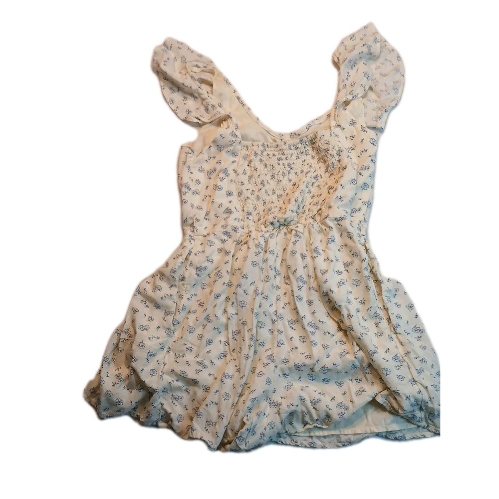 Abercrombie and Fitch Floral Ruffle Romper White Cottagecore Summer Babydoll - Picture 3 of 12
